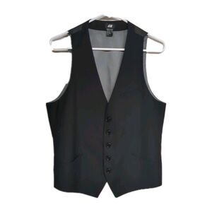 H&M Dress Vest Men US 36R EUR 46 Wool Blend Lined Button Front Black Unisex